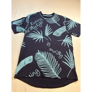 Born Fly Men's Navy Embossed T-Shirt Puffy Aqua Tree Leaf Prints Size M